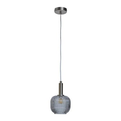 Stylish Brushed Chrome Ceiling Light & Ribbed Smoked Glass Shade - Demuva