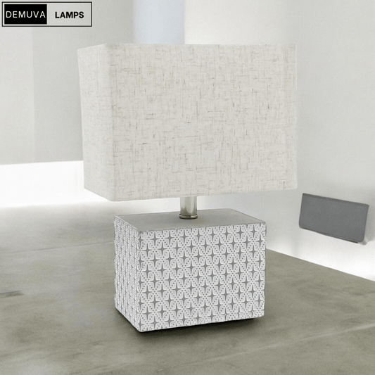 Stylish Cream Cement Table Lamp with Fabric Shade - Demuva
