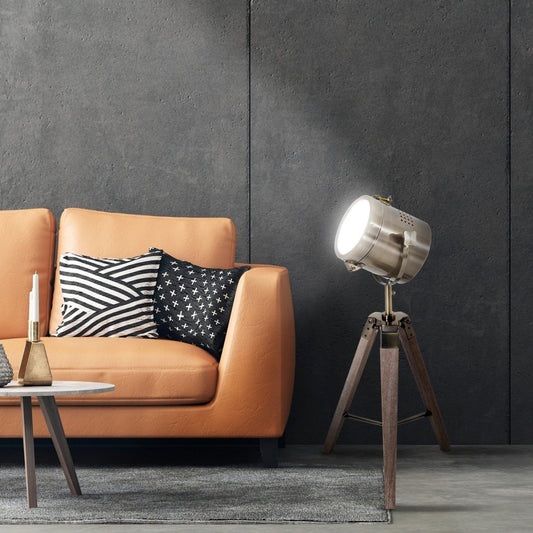 Vintage Tripod Table Desk Lamp with a chic copper finish and wooden base - Demuva