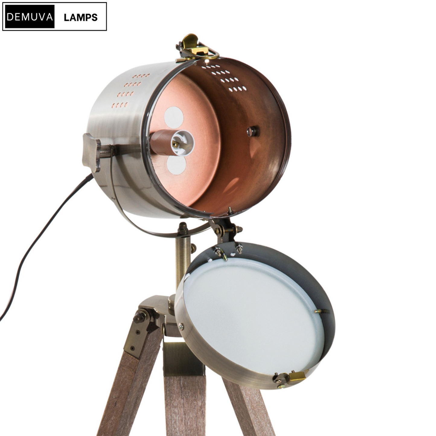 Vintage Tripod Table Desk Lamp with a stunning copper finish and wooden base