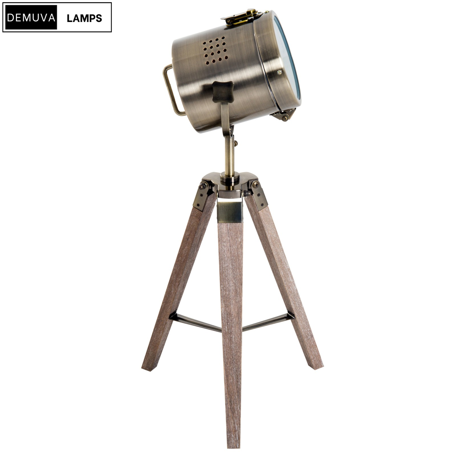 Vintage Tripod Table Desk Lamp with a stunning copper finish and wooden base
