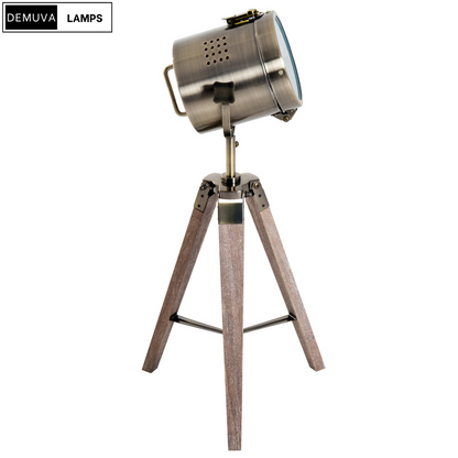 Vintage Tripod Table Desk Lamp with a stunning copper finish and wooden base