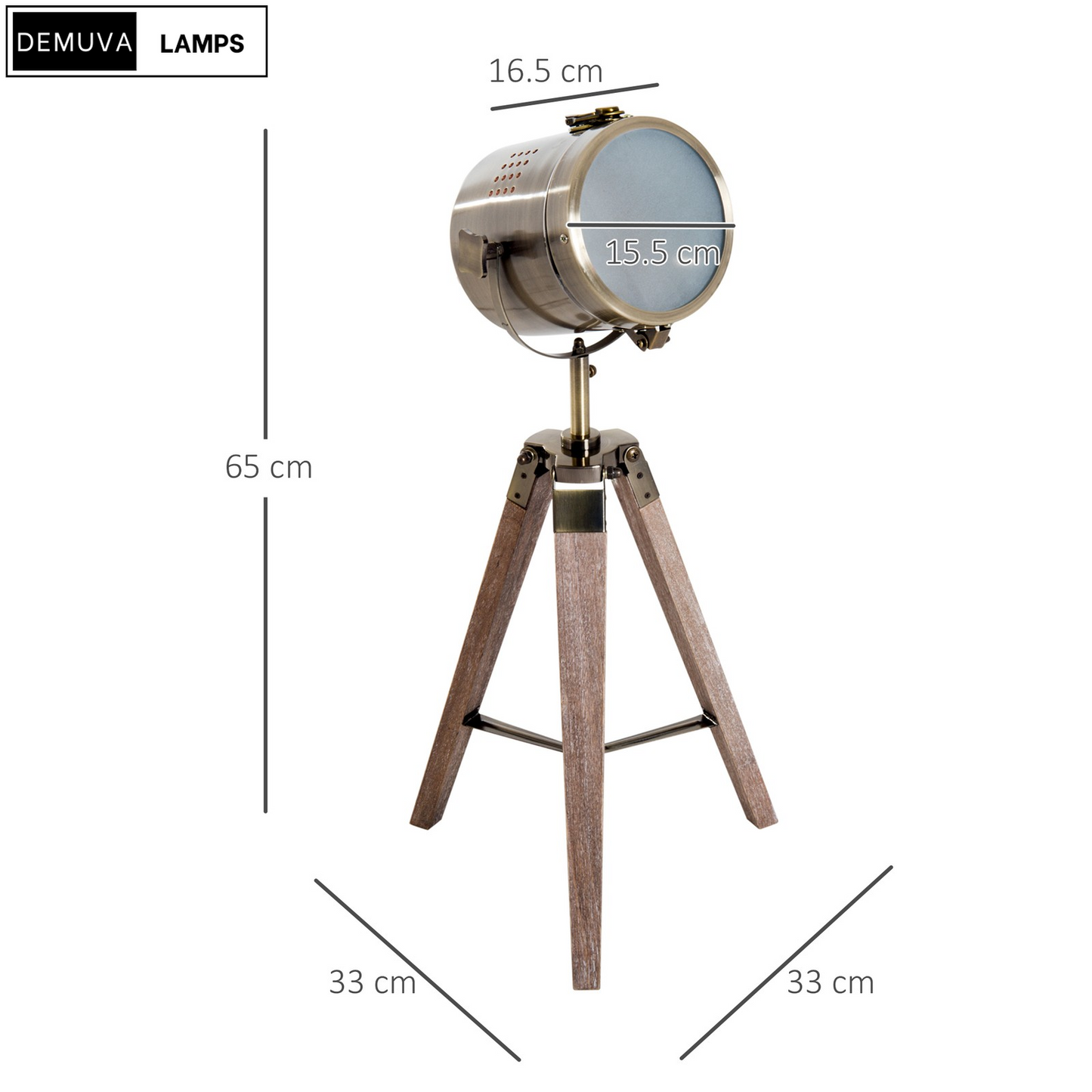 Vintage Tripod Table Desk Lamp with a stunning copper finish and wooden base