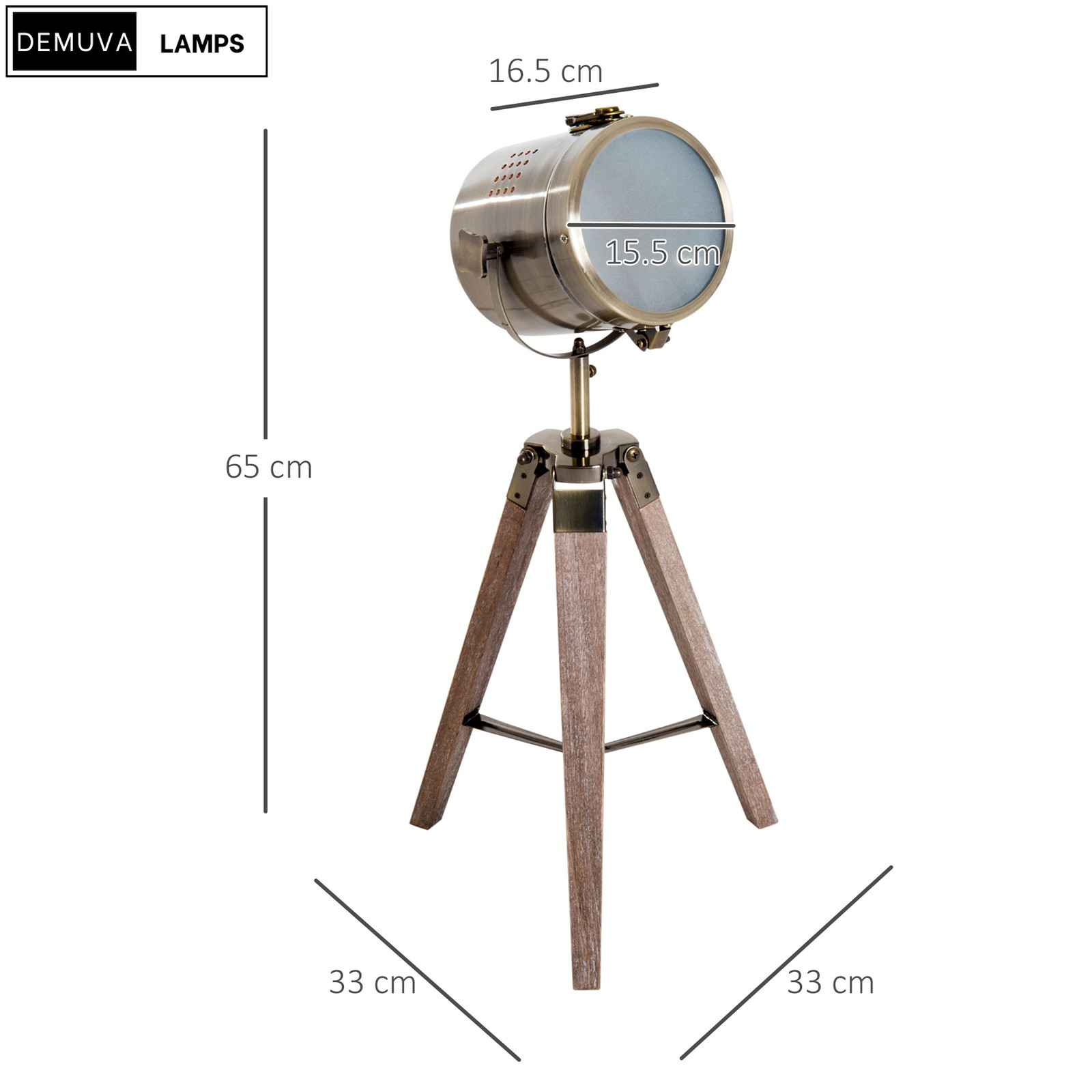 Vintage Tripod Table Desk Lamp with a stunning copper finish and wooden base