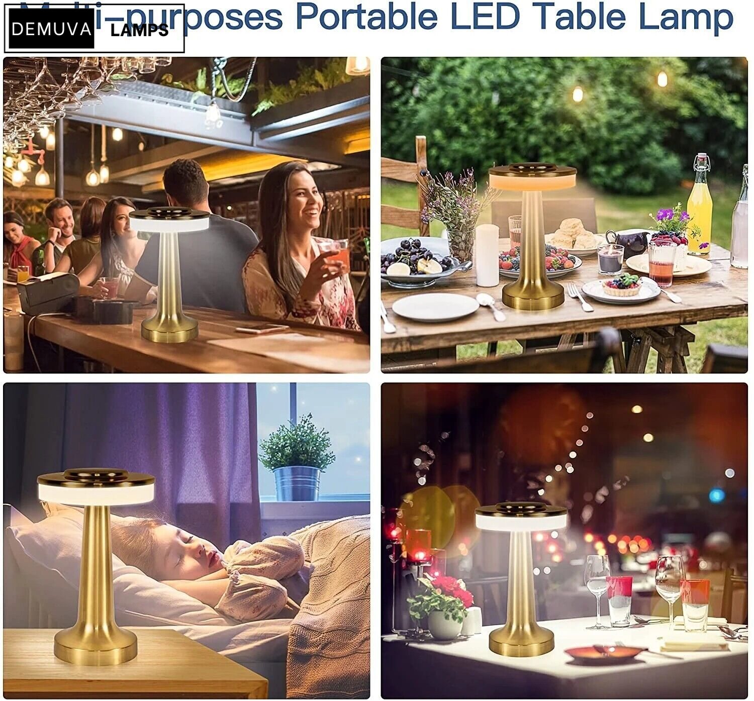 Rechargeable LED Night Light Touch Control & Dimmable Metal Table Lamp