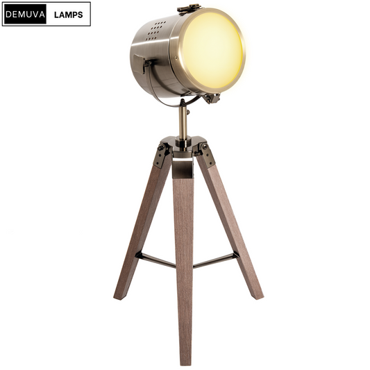 Vintage Tripod Table Desk Lamp with a stunning copper finish and wooden base