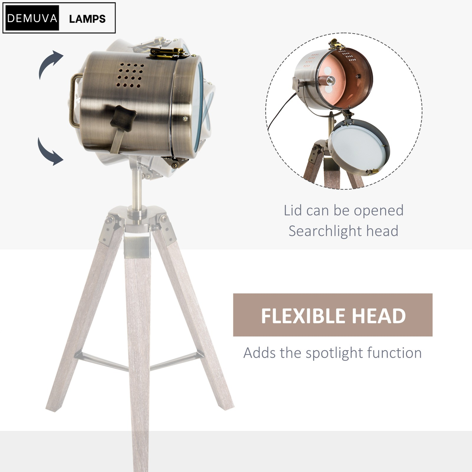 Vintage Tripod Table Desk Lamp with a stunning copper finish and wooden base