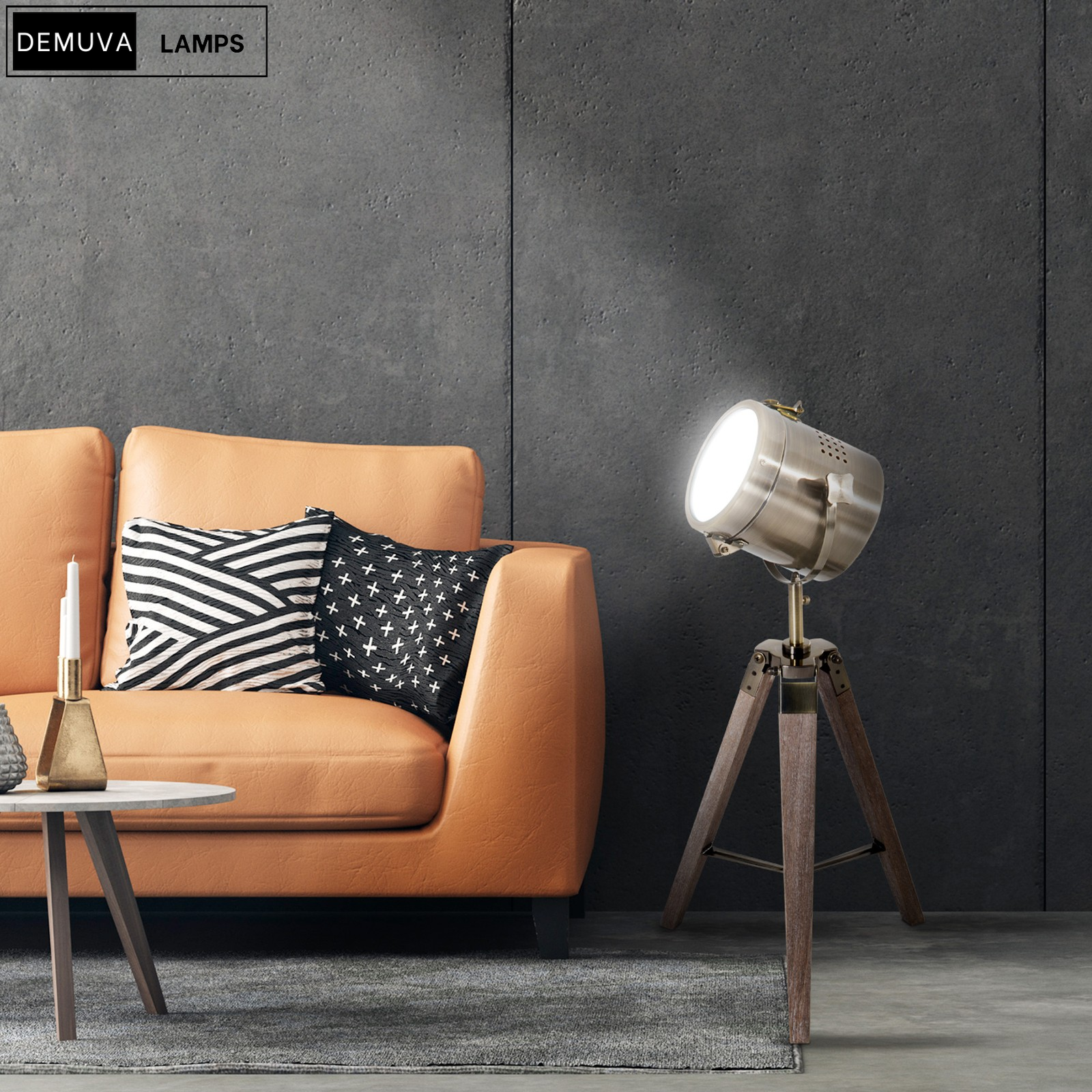 Vintage Tripod Table Desk Lamp with a stunning copper finish and wooden base