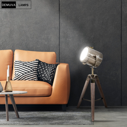 Vintage Tripod Table Desk Lamp with a stunning copper finish and wooden base